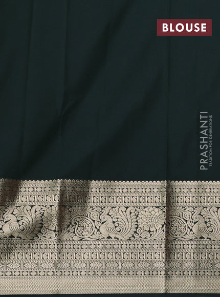 Semi kanchipuram silk saree peach pink and bottle green with zari woven buttas and long zari woven korvai border