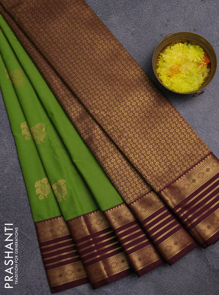 Semi kanchipuram silk saree green and deep maroon with allover zari weaves & buttas and zari woven korvai border