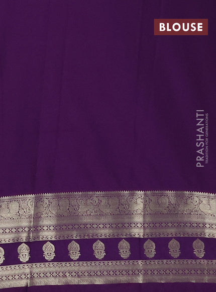 Semi kanchipuram silk saree cream and purple with zari woven buttas and zari woven korvai border