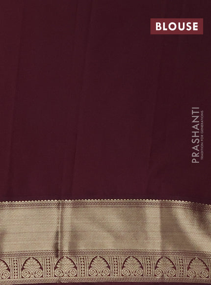 Semi kanchipuram silk saree mustard yellow and deep maroon with allover zari checks & buttas and zari woven korvai border