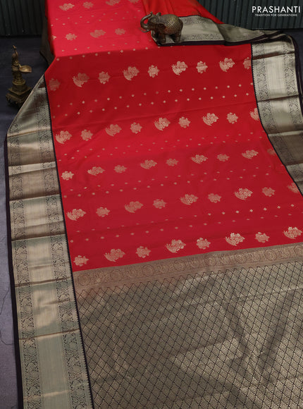 Semi kanchipuram silk saree dual shade of pinkish red and coffee brown with zari woven buttas and zari woven korvai border