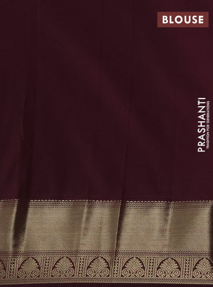 Semi kanchipuram silk saree off white and deep maroon with allover zari checks & buttas and zari woven korvai border