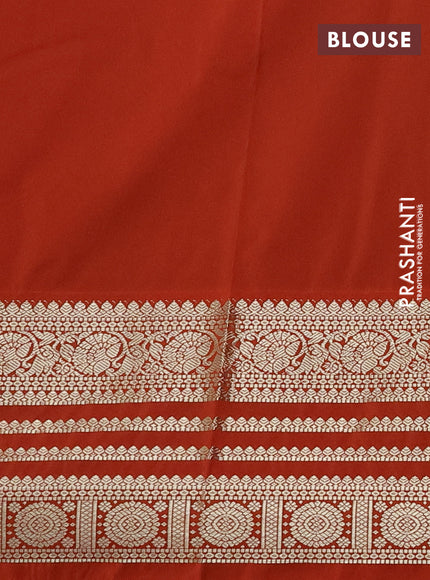 Semi kanchipuram silk saree purple and orange with allover zari wwoven buttas and long zari woven korvai border