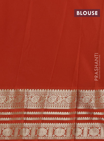 Semi kanchipuram silk saree navy blue and orange with allover zari wwoven buttas and long zari woven korvai border