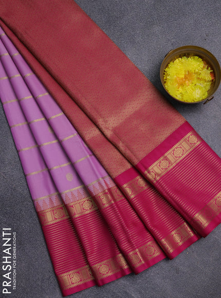 Semi kanchipuram silk saree lotus pink and pink with allover zari weaves & buttas and temple design zari woven korvai border