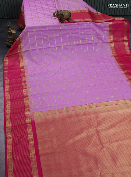 Semi kanchipuram silk saree lotus pink and pink with allover zari weaves & buttas and temple design zari woven korvai border
