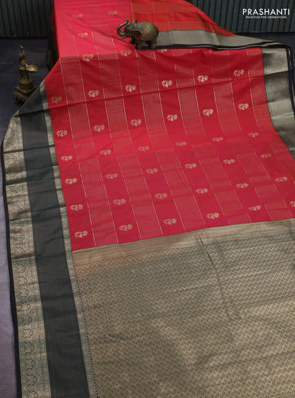 Semi kanchipuram silk saree dual shade of pink and coffee brown with allover zari weaves & buttas and long zari woven korvai border