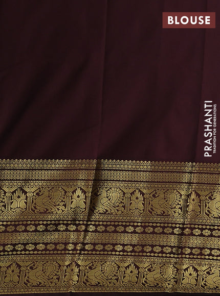 Semi kanchipuram silk saree teal blue and coffee brown with allover zari weaves & buttas and long zari woven korvai border