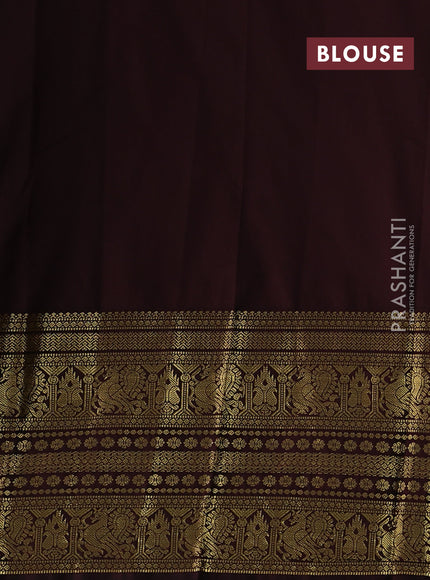 Semi kanchipuram silk saree teal green shade and coffee brown with allover zari weaves & buttas and long zari woven korvai border