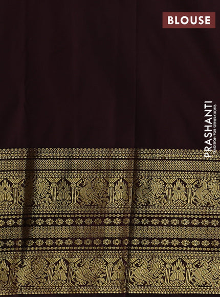 Semi kanchipuram silk saree pastel blue and coffee brown with allover zari weaves & buttas and long zari woven korvai border