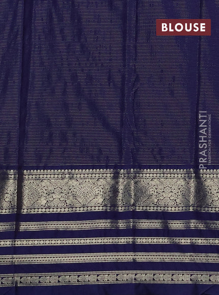 Semi kanchipuram silk saree pink and navy blue with allover small zari checks & buttas and long zari woven border