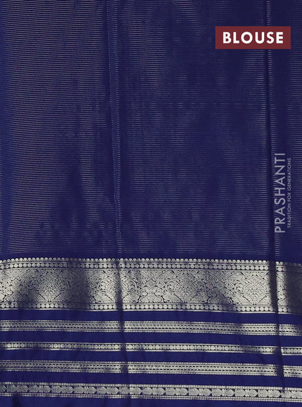 Semi kanchipuram silk saree red and dark blue with allover small zari checks & buttas and long zari woven border