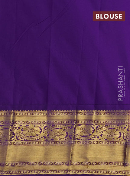 Semi kanchipuram silk saree reddish pink and violet with allover zari weaves & buttas and long zari woven korvai border