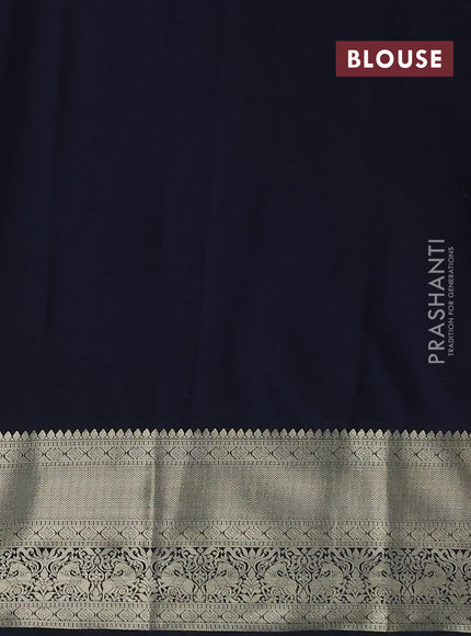 Semi kanchipuram silk saree cream and navy blue with allover small zari checks & buttas and long zari woven border