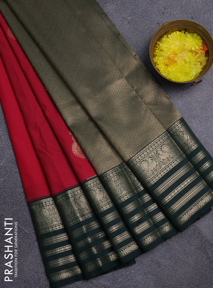Semi kanchipuram silk saree pink and green with zari woven buttas and long zari woven korvai border