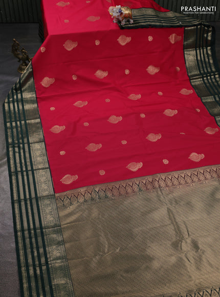 Semi kanchipuram silk saree pink and green with zari woven buttas and long zari woven korvai border