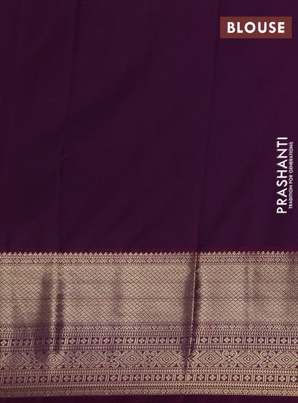 Semi kanchipuram silk saree blue and purple with allover zari woven buttas and long zari woven korvai border