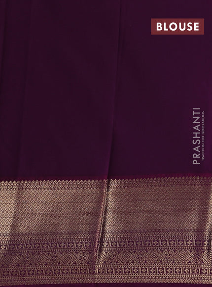 Semi kanchipuram silk saree mustard yellow and purple with allover zari woven buttas and long zari woven korvai border
