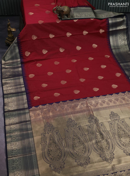 Semi kanchipuram silk saree maroon and navy blue with allover zari weaves & buttas and long zari woven border