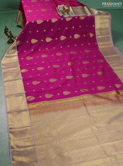Semi kanchipuram silk saree magenta pink and pastel pink with zari woven buttas and zari woven korvai border