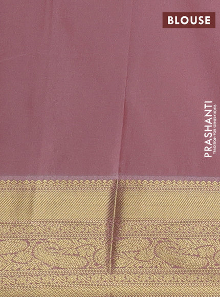 Semi kanchipuram silk saree magenta pink and pastel pink with zari woven buttas and zari woven korvai border