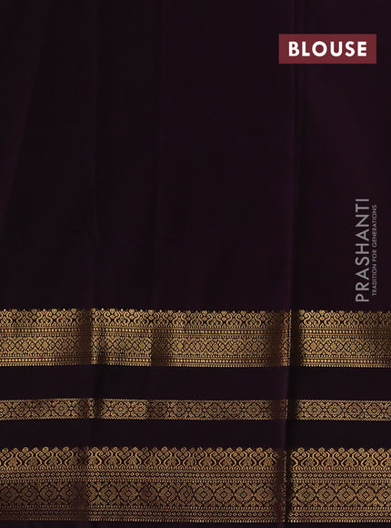 Semi kanchipuram silk saree fluorescent green and purple with zari woven buttas and long zari woven korvai border