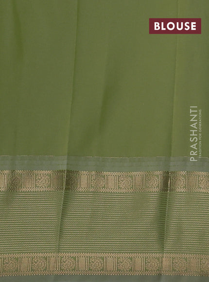 Semi kanchipuram silk saree deep maroon and mild pista green with allover zari weaves & buttas and long temple design zari woven korvai border