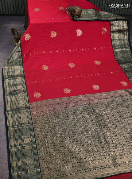 Semi kanchipuram silk saree pink and bottle green with zari woven buttas and zari woven border