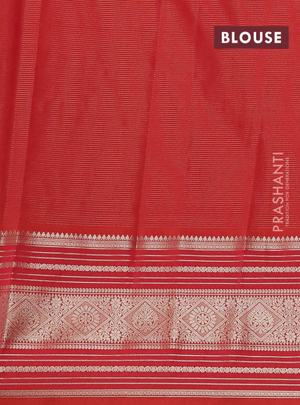 Semi kanchipuram silk saree bottle green and dual shade of pinkish orange with allover zari weaves & buttas and long zari woven border