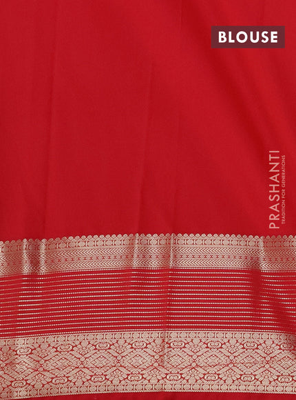 Semi kanchipuram silk saree mustard yellow and red with zari woven buttas and long zari woven korvai border