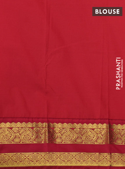 Semi kanchipuram silk saree teal blue and red with allover zari weaves & buttas and rettapet zari woven korvai border