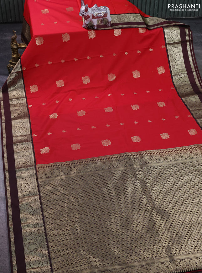 Semi kanchipuram silk saree reddish pink and coffee brown with zari woven buttas and rettapet zari woven korvai border