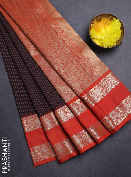 Semi kanchipuram silk saree coffee brown and rustic orange with allover zari weaves & buttas and long rettapet zari woven border