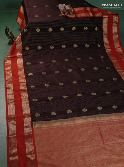 Semi kanchipuram silk saree coffee brown and rustic orange with allover zari weaves & buttas and long rettapet zari woven border