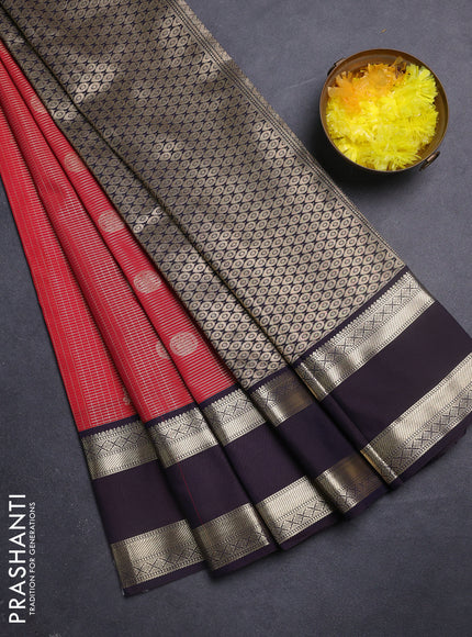 Semi kanchipuram silk saree red and wine shade with allover small zari checks & buttas and rettapet zari woven korvai border