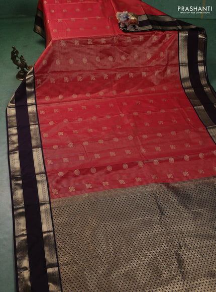 Semi kanchipuram silk saree red and wine shade with allover small zari checks & buttas and rettapet zari woven korvai border