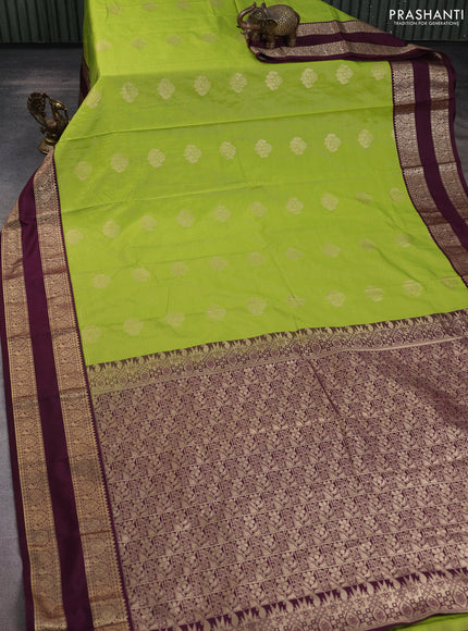 Semi kanchipuram silk saree light green and wine shade with allover zari weaves & buttas and rettapet zari woven border