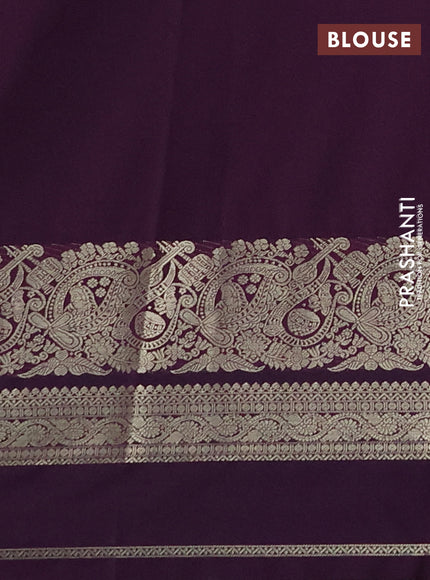 Semi kanchipuram silk saree cream and purple with zari woven buttas and long zari woven border