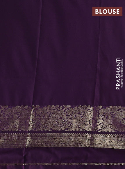 Semi kanchipuram silk saree mustard yellow and purple with zari woven buttas and long zari woven border