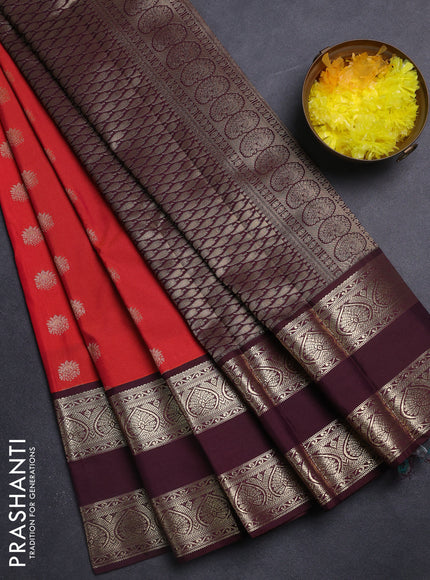 Semi kanchipuram silk saree dual shade of pink and deep wine shade with zari woven buttas and long rettapet zari woven border