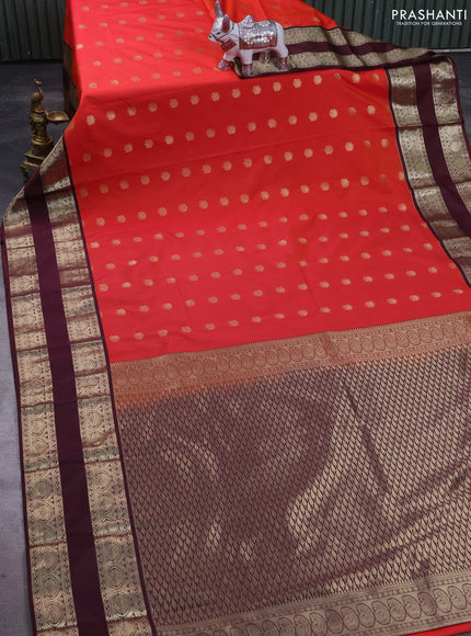 Semi kanchipuram silk saree dual shade of pink and deep wine shade with zari woven buttas and long rettapet zari woven border