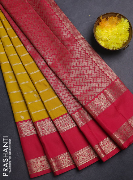 Semi kanchipuram silk saree yellow and pink with allover zari weaves & buttas and long rettapet zari woven border