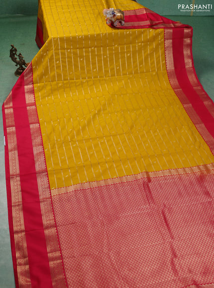 Semi kanchipuram silk saree yellow and pink with allover zari weaves & buttas and long rettapet zari woven border