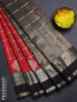 Semi kanchipuram silk saree dual shade of pink and black with allover small zari checks & buttas and rettapet zari woven border