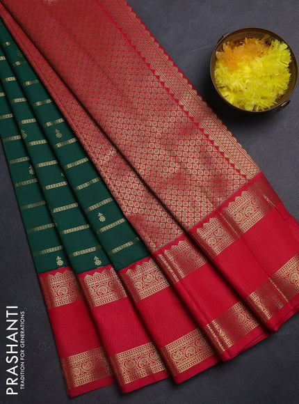 Semi kanchipuram silk saree green and pink with allover zari weaves & buttas and long rettapet zari woven border