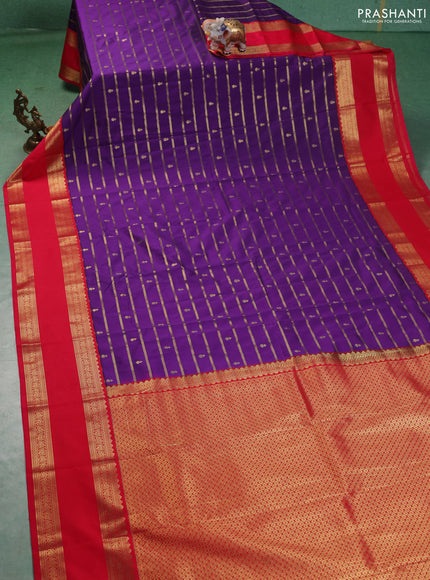 Semi kanchipuram silk saree purple and pink with allover zari weaves & buttas and long rettapet zari woven border