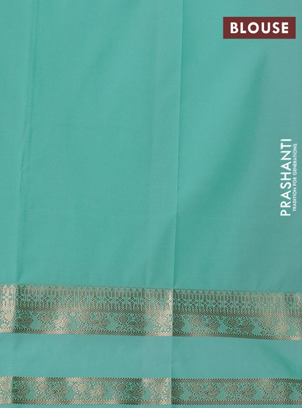Semi kanchipuram silk saree red and teal green shade with allover small zari checks & buttas and rettapet zari woven korvai border