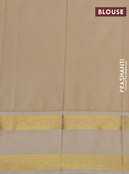Semi kanchipuram silk saree orange and beige with allover small zari checks & buttas and rettapet zari woven korvai border
