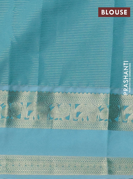 Semi kanchipuram silk saree maroon and teal green shade with allover zari stripe weaves & buttas and rettapet zari woven korvai border
