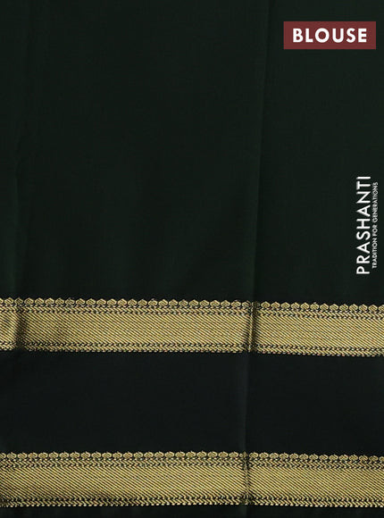 Semi kanchipuram silk saree beige and bottle green with zari woven buttas and rettapet zari woven korvai border